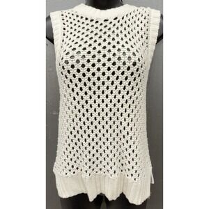 Abercrombie & Fitch Sweater Vest Women L Ivory Cream‎ Open Knit Preppy Cottage